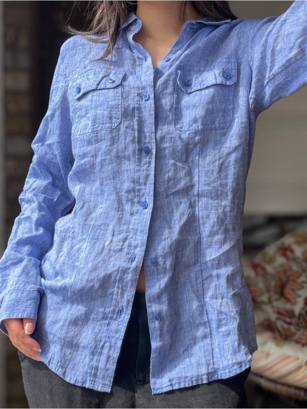Linen Calvin Klein Light Blue Button-Down Shirt